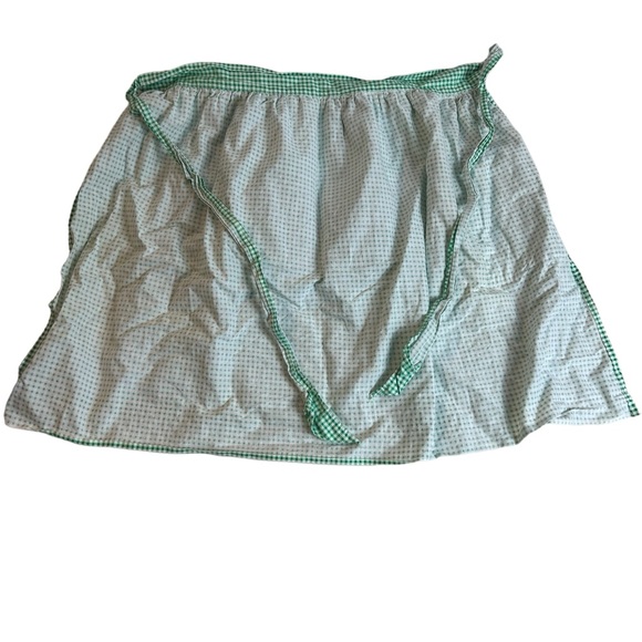 Vintage Half Apron Women Gingham Green Pockets Tie Waist Folk Country Farmhouse - Picture 5 of 6